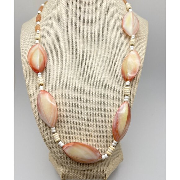 Vintage Faux Stone Beaded Necklace Boho Beach Surf Luau Pink White - Picture 5 of 6